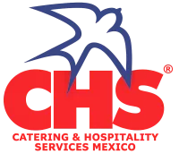 Logo CHS Catering & Hospitality Services Mexico con ícono de ave azul, identidad corporativa de servicios de catering y hospitalidad en México.